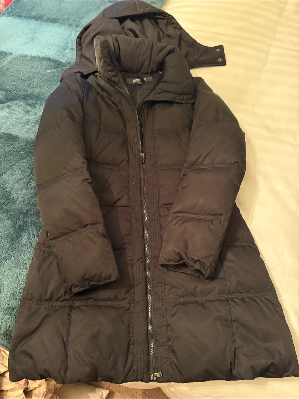 Kenneth Cole Reaction Long Black Quilted Puffer Coat with Hood